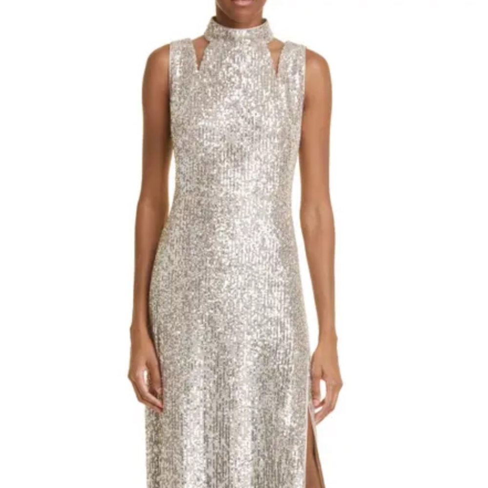 NWT Akris Shimmering Silver Maxi Dress